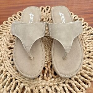 Eastland Clementine Sandals Womens 6M Gray Memory Foam Thong Slide EU 37 Wedge